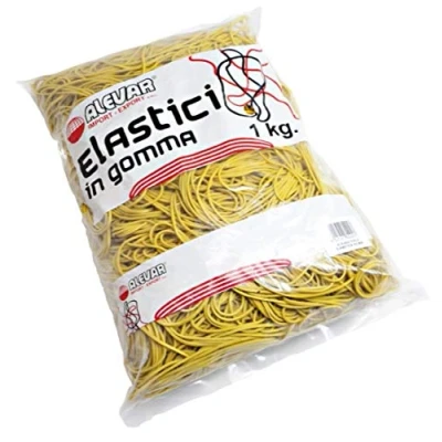 Immagine di Alevar Elastici in Gomma da Ufficio, Diametro 70 mm, Spessore 1,5 Colore Giallo, Confezione Busta 1 kg