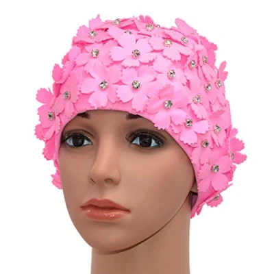 Immagine di Medifier Cuffia da nuoto in stile rétro con strass e motivo floreale, donna, rosa, one size fit all