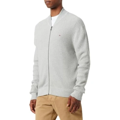 Immagine di Tommy Hilfiger Uomo Cardigan Giacca in Maglia con Zip Structure Baseball Through Senza Cappuccio, Grigio (Light Grey Heather), S