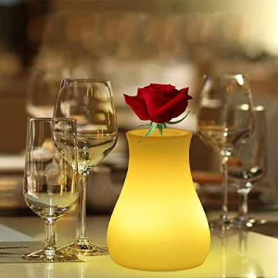 Immagine di ACMHNC Lampada da Tavolo Ricaricabile, LED Vaso Senza Fili Ristorante Dimmerabile con Telecomando, Bianca Comodino Batteria Cambio Colore RGB, IP54