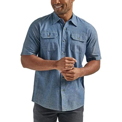 Immagine di Wrangler Authentics Camicia Classica a Maniche Corte da Uomo, Chambray Scuro., 3XL