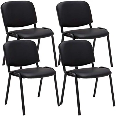 Immagine di CLP Set 4 Sedie Ufficio Ken Imbottite in Similpelle I Attese Impilabili E Carico Max 120 kg, Colore:Nero