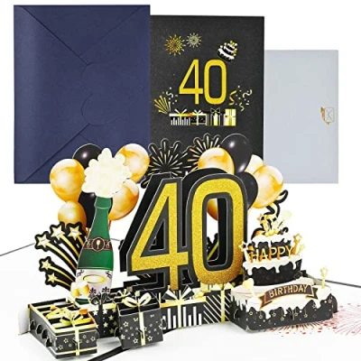 Immagine di joyoldelf biglietto di auguri compleanno per 40 pop up 3D, compleanno, con busta donne, mamme, ragazze, uomini, amici, romanticismo