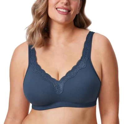 Immagine di DELIMIRA Donna Reggiseno Cotone Senza Ferretto a Copertura Totale Comodo e Morbido Imbottitura Taglie Forti Sargassi 4E