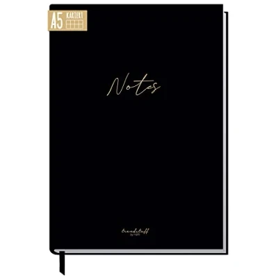 Immagine di Trendstuff by Häfft Taccuino formato A5 a quadretti [Black Edition] 124 pagine, 62 fogli ideale come diario, bullet journal, album di idee, quaderno per scrivere ecologico e sostenibile