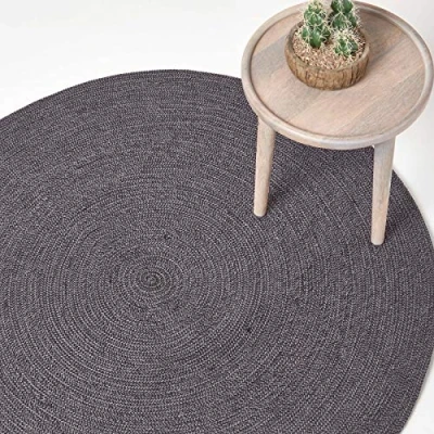 Immagine di Homescapes Tappeto rotondo piatto, in cotone, a spirale, per camera o salotto, grigio, 120 cm