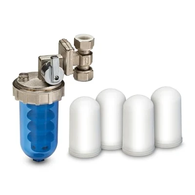Immagine di Dosatore di Polifosfati WK con Rubinetto Anti goccia e 4 Pastiglie Incluse 20 l/min Vaso Trasparente Infrangibile Made in Italy Protezione dall&#039;incrostazione del calcare dalla corrosione