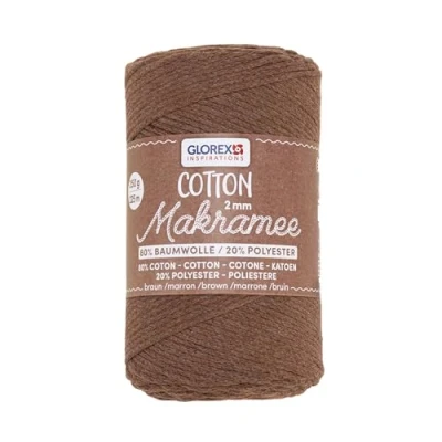 Immagine di Glorex 5 1008 31 macramè 2 mm, 250 g, Marrone, Lunghezza 225 m, Filato Tripla Torsione, 100% Cotone, per Uncinetto, Maglia, annodatura e modellatura