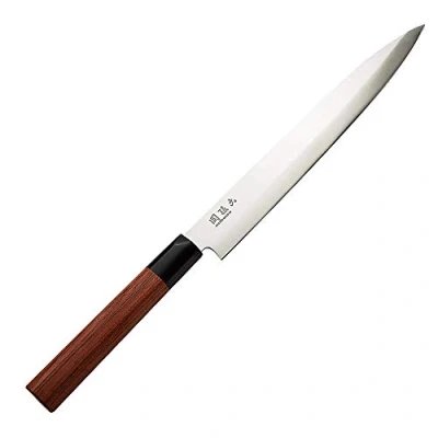 Immagine di Kai Seki Magoroku Redwood Yanagiba 24,0 cm lunghezza della lama acciaio inossidabile 1K6 con 57 (±1) HRC lucidata a specchio legno Pakka Red Wood fatto mano in Giappone