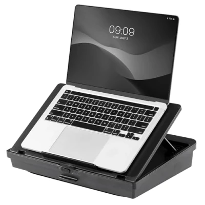 Immagine di Navaris Tavolino da Letto per PC Regolabile Supporto Porta Notebook e Laptop Alza Computer Portatile Tavolo Scrivania Poggia Accessori Nero