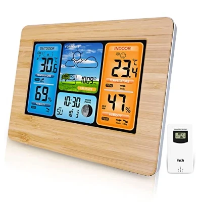 Immagine di Stazione Meteo Wireless Digital Colour Forecast Indoor Outdoor Termometro con Allarme e Temperatura umidità Barometro Alarm Moon Phase Weather Clock sensore Esterno (C)