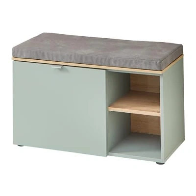 Immagine di Stella Trading Bari Scarpiera in Legno, Effetto, Certificato FSC, Moderna Panca con Spazio per Il corridoio, ingegnerizzato Plastica Metallo, Verde Canna/Rovere Artisan, Sitzbank 1