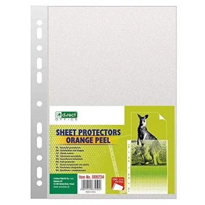 Immagine di D.RECT Buste Perforate Formato A4 40 Micron Confezione da 100 Unità Polipropilene Buccia d&#039;Arancia, Granulato Busta Forata Trasparente Perforato Tasche in