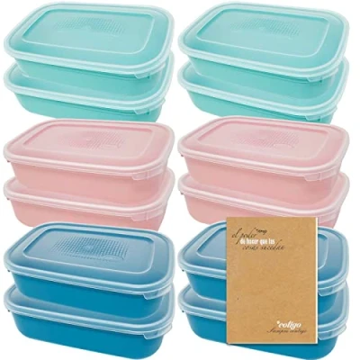 Immagine di Codil Set Contenitori per Alimenti in Plastica Rettangolari Riutilizzabili Senza BPA Adatti Microonde Lavastoviglie e Congelatore (12 x 0.8L)