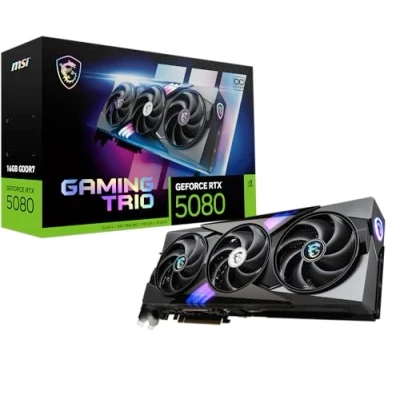 Immagine di MSI NVIDIA GeForce RTX 5080 16G TRIO OC GDDR7 256bit, scheda video con frequenza di boost fino a 2715 MHz, PCIe Gen 5, DLSS 4, 3 porte DP 2.1, 1 porta HDMI formato ATX
