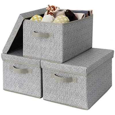 Immagine di GRANNY SAYS Scatole Tessuto con Coperchio, Set di 3 Portaoggetti Pieghevoli Scatola Grigia Organizzatori per Vestiti, Contenitori in Tessuto, Armadio