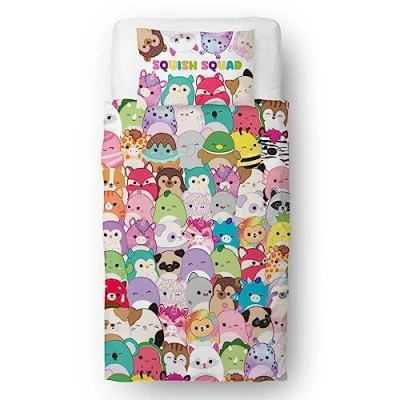 Immagine di Squishmallows Set copripiumino singolo con licenza ufficiale Jazzy Design Biancheria da letto reversibile su 2 lati, inclusa federa coordinata, perfetta per la decorazione della camera dei bambini
