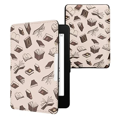 Immagine di kwmobile Custodia eReader Compatibile con Amazon Kindle Paperwhite Cover eBook Reader Flip Case beige/marrone/oro Libri Volanti