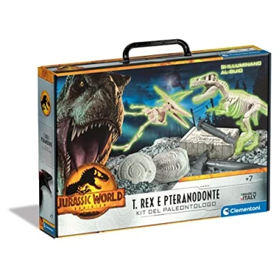 Immagine di Clementoni Jurassic World 3 Dominion T Rex E Pteranodonte Dinosauri, Kit Fossili da Scavare Assemblare, Gioco Scientifico 7 Anni (Versione in Italiano) Made Italy, Multicolore, 19306