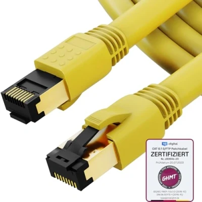 Immagine di HB Digital 5m Cavo di rete CAT 8.1 S/FTP LSZH Giallo 40 Gbps patch LAN Gigabit RJ45 maschio Ethernet PIMF 2000 MHz Compatibile con Cat.6 Cat.7 Cat.8