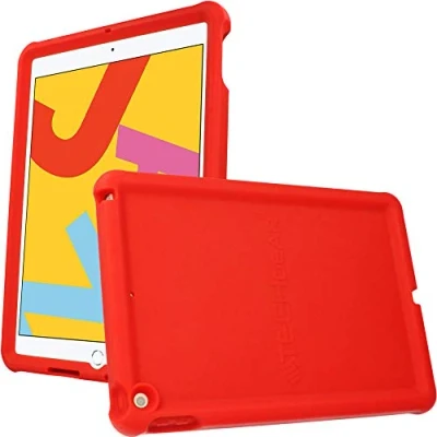 Immagine di TECHGEAR Custodia Protettiva Progettata per iPad 10.2&quot; 9/8 /7 Generazione (2021/2020/2019), Cover Antiscivolo in Silicone Morbido e Resistente Con Pellicola Protettiva, Idiale bambini [Rosso]