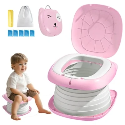 Immagine di Sedile Vasino Portatile, Bambini, Portatile per Bambini da Viaggio, WC Pieghevole Sedia Toilette Pieghevole, Vasetto (Rosa)