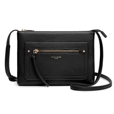 Immagine di David Jones Borsa a tracolla da donna piatta piccola borsetta indossata spalla in similpelle PU classica elegante città 2 tasche per telefono shopping viaggio, Nero ,