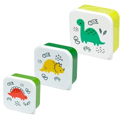 Immagine di Puckator Dinosauria Jr Set di 3 contenitori per il pranzo e snack, S/M/L, con scomparti multipli, piccoli alimenti, adulti bambini, bambini bambine, preparare cibo
