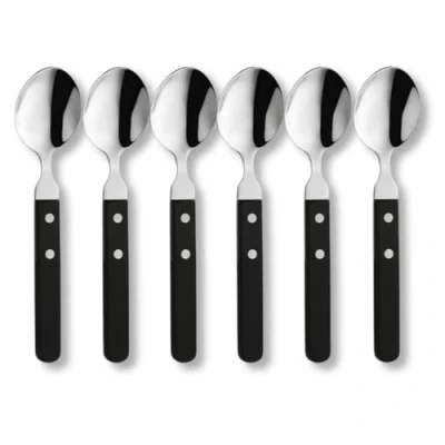 Immagine di Amefa PIZZA 7000 set di cucchiai per pizza/bistecca 6 persone, manico nero, in acciaio inox 18/0, lucidato e antiruggine, 2 manici rivettati legno Pakka, posate da bistecca,