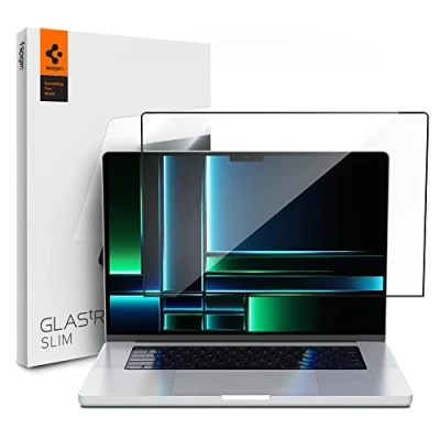 Immagine di Spigen Vetro Temperato compatibile con MacBook Pro 14 pollici(M4 / M4 Max M3 series M2 M1 series), Copertura Totale, Cristallino, 9H Protezione Schermo