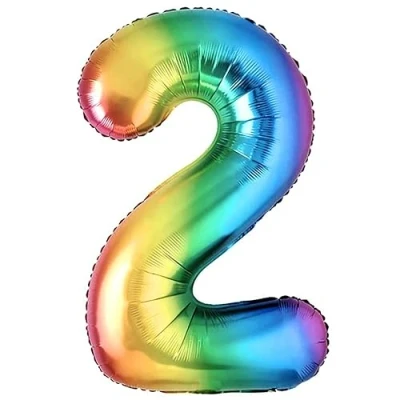 Immagine di Palloncino 2 Compleanno Numero Gigante Multicolore Metallizzato, XXL di 100 cm. Decorazione Compleanno. ad Aria o Elio