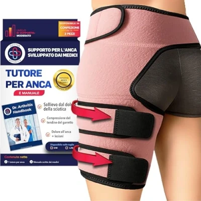Immagine di Tutore per l’Anca Ideato da Medici Supporto della Coscia Dolori Causati Nervo Sciatico e Sindrome del Piriforme Fascia Inguine a Compressione Donna Uomo (Taglia S/M, Rosa)