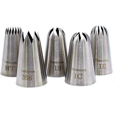 Immagine di Tumtanm Confezione di 5 beccucci extra large per sac à poche, in acciaio inox, senza giunture, punte glassa dei cupcake, N. 9FT, 1B, 1C, 1E, 356