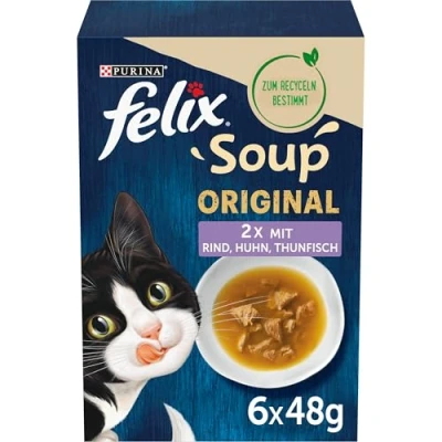 Immagine di FELIX Soup, zuppa per gatti con pezzi delicati, mix di varietà, confezione da 8 (8 x 6 sacchetti 48 g)
