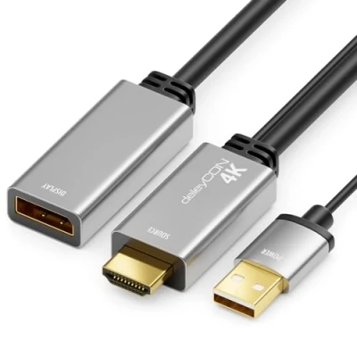 Immagine di deleyCON Adattatore da HDMI a DisplayPort 4K (per Monitor DisplayPort) 4K@60Hz HDR Alloggiamento in Alluminio Cavo Convertitore per PS4 PS5 XBOX PC Computer Notebook