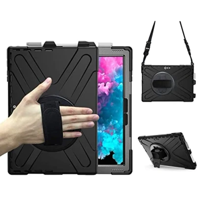 Immagine di Custodia per Microsoft Surface Pro 7 Plus 2021/ 2019/Pro 6 2018/Pro 5 2017/Pro 4 12,3 pollici, resistente agli urti e robusta, con supporto tracolla, girevole a 360 gradi, nero