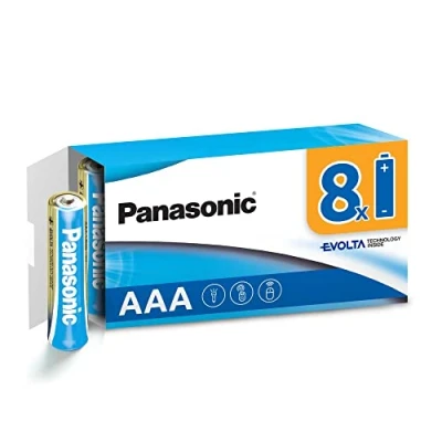 Immagine di Panasonic EVOLTA TECHNOLOGY INSIDE, AAA Micro LR03, confezione da 8 in imballaggio privo di plastica, 1,5 V, batteria con energia a lunga durata, alcalina