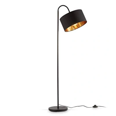 Immagine di B.K.Licht Lampada da terra con paralume orientabile nero oro, attacco per lampadina E27 non inclusa, piantana retro interruttore a pedale, in tessuto Ø30 cm