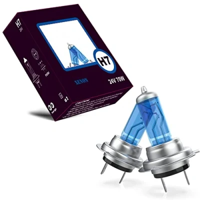Immagine di LIGHTWORLD24 2 lampadine alogene H7 PX26d da 24 V lampadina per fari super luminosa ultra bianca 70 W camion lampada con ottica allo xeno blu