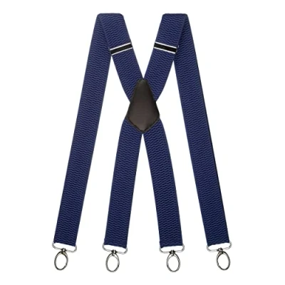 Immagine di Olata Bretelle Uomo da Lavoro a Forma di X, Larghe, Multiuso, con Clip Moschettone, 4 cm. Blu (Clip D&#039;Argento)