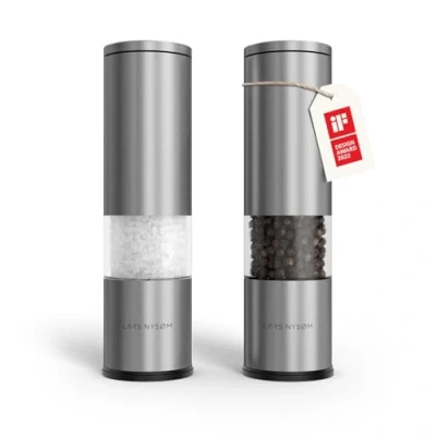Immagine di LARS NYSØM Set di 2 macina sale e pepe manuale con in ceramica regolabile da grossolana a fine I macinini per spezie design (Stainless Steel)