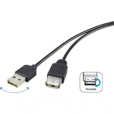 Immagine di Renkforce Cavo USB 2.0 Spina A, Presa A 1.80 m Nero connettore applicabile su entrambi i lati, contatti dorati RF 4096113