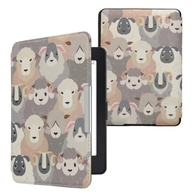 Immagine di kwmobile Custodia eReader Compatibile con Amazon Kindle Paperwhite Cover eBook Reader Flip Case bianco/marrone/grigio