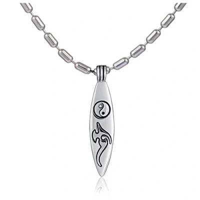 Immagine di DonDon Collana da uomo in Acciaio inox 55 cm e ciondolo Yin Yang Surf Board confezionato un sacchetto di velluto nero, inossidabile