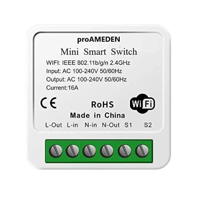 Immagine di proAMEDEN Smart Switch Wifi HomeKit 16A, [1/un], Mini Wifi, Modulo interruttore, App CozyLife funziona con controllo vocale Siri, compatibile Alexa, Google Home.