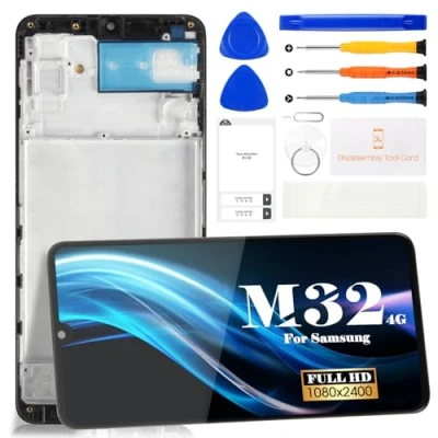 Immagine di per Samsung Galaxy M32 4G Schermo di ricambio Display LCD Touch Screen SM M325F Digitizer Assembly Kit riparazione (con cornice, nero)