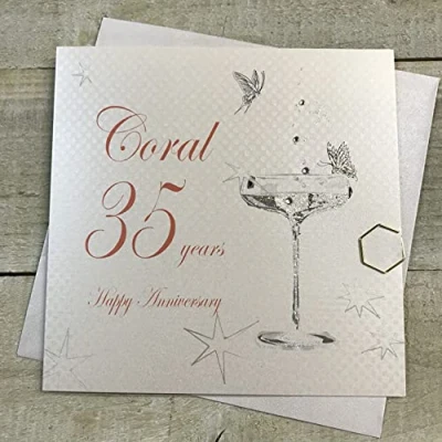 Immagine di WHITE COTTON CARDS bd135 Biglietto d&#039;auguri Realizzato a Mano per 35 Anniversario, con Scritta e Calice, Colore: Bianco [Lingua Inglese]