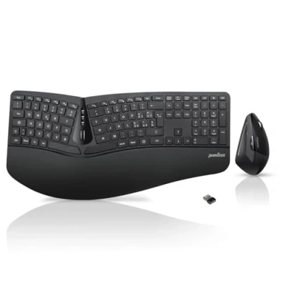 Immagine di Perixx Periduo 605, Wireless Tastiera Ergonomica Split e Mouse Verticale, QWERTY Italiano, Tasti silenziosi, con Rotella di Scorrimento Poggiapolsi, per la sindrome del tunnel carpale