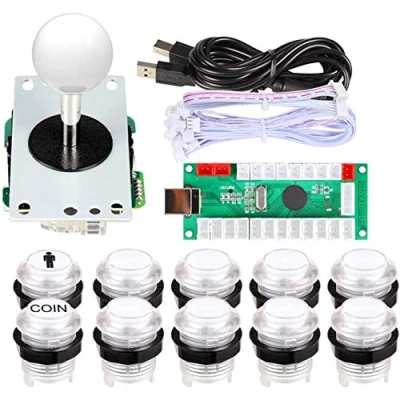 Immagine di EG STARTS 1 giocatore Arcade USB LED Encoder per PC giochi 8 vie controller stick + 10x pulsanti illuminati Joystick kit fai da te parti Mame Raspberry Pi 2 3 bianchi