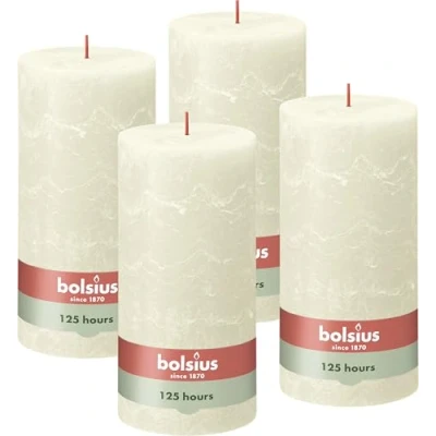 Immagine di Bolsius Rustik Candela XXL Avorio Set di 4 candele decorative per la casa Lunga durata combustione 125 ore non profumate Include cera naturale vegana senza olio palma 20 x 10 cm